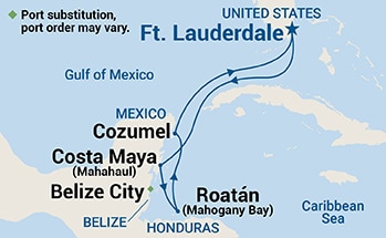 6-Day Western Caribbean with Mexico Itinerary Map